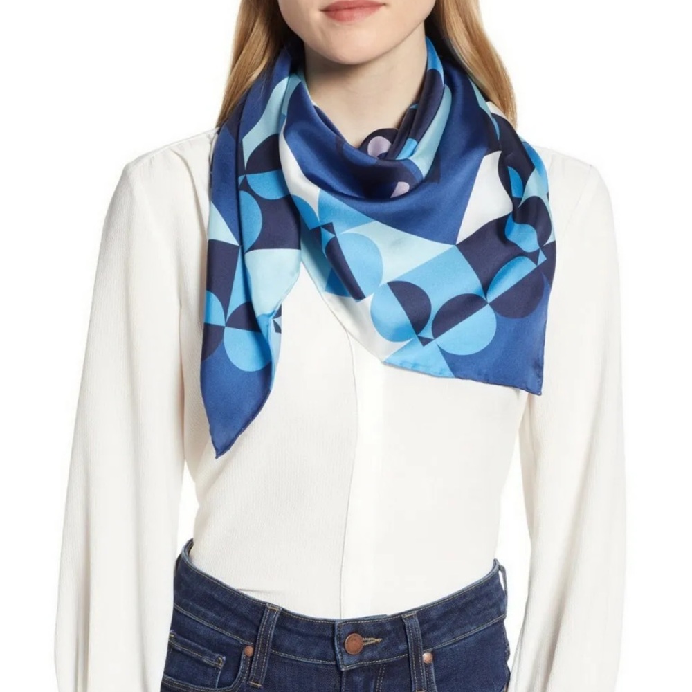 Kate Spade New York Scarf Geo Spade Square Scarf Amulet Blue 100% silk